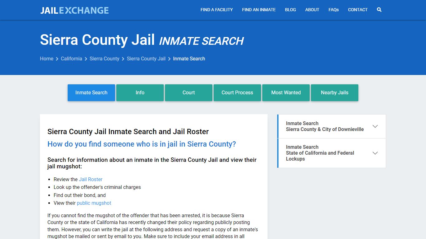 Inmate Search: Roster & Mugshots - Sierra County Jail, CA