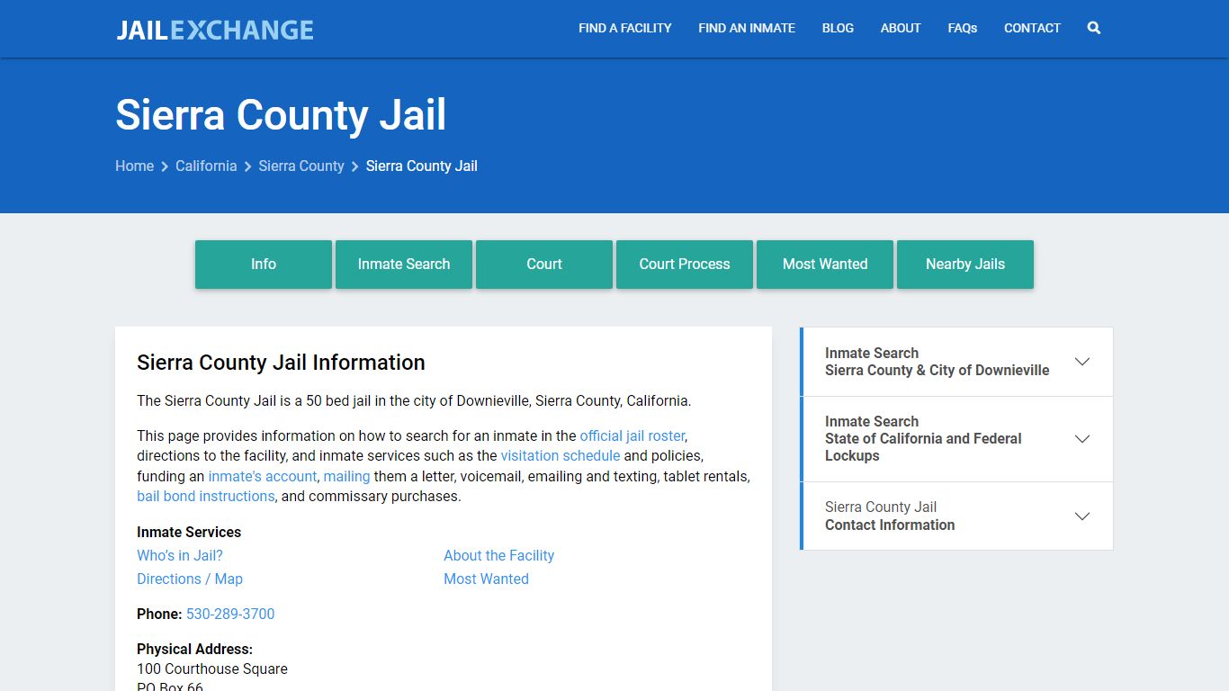 Sierra County Jail, CA Inmate Search, Information