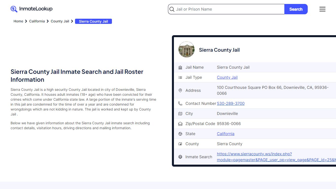Sierra County Jail Inmate Search and Jail Roster Information